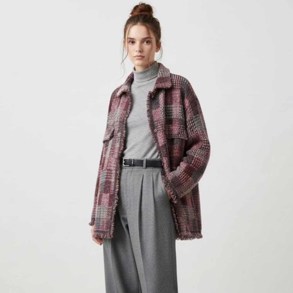 Zara Plaid Jacket - Pink and Burgundy